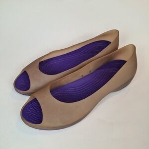 Crocs Carlie Ballet Open Toe Flat‎ Size 9 Womens Dahlia Fuchsia Tan Purple Shoes